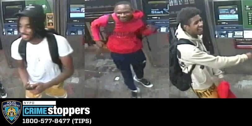 Police are looking to identify three would-be robbers who assaulted a young man and woman as they exited a subway station near Union Square last month.

A 17-year-old woman and an 18-year-old man were exiting the mezzanine of the 14th Street/Sixth Avenue station when the three