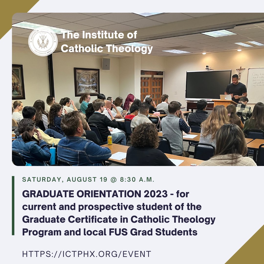 ictphx's tweet photo. 2023 Graduate Orientation 2023 - for current and prospective students in the ICT's Graduate Certificate in Catholic Theology program, as well as local FUS grad students. #catholic #classes #college #program 
https://t.co/ksuhPGvZm7 https://t.co/kPxpiRoUeJ