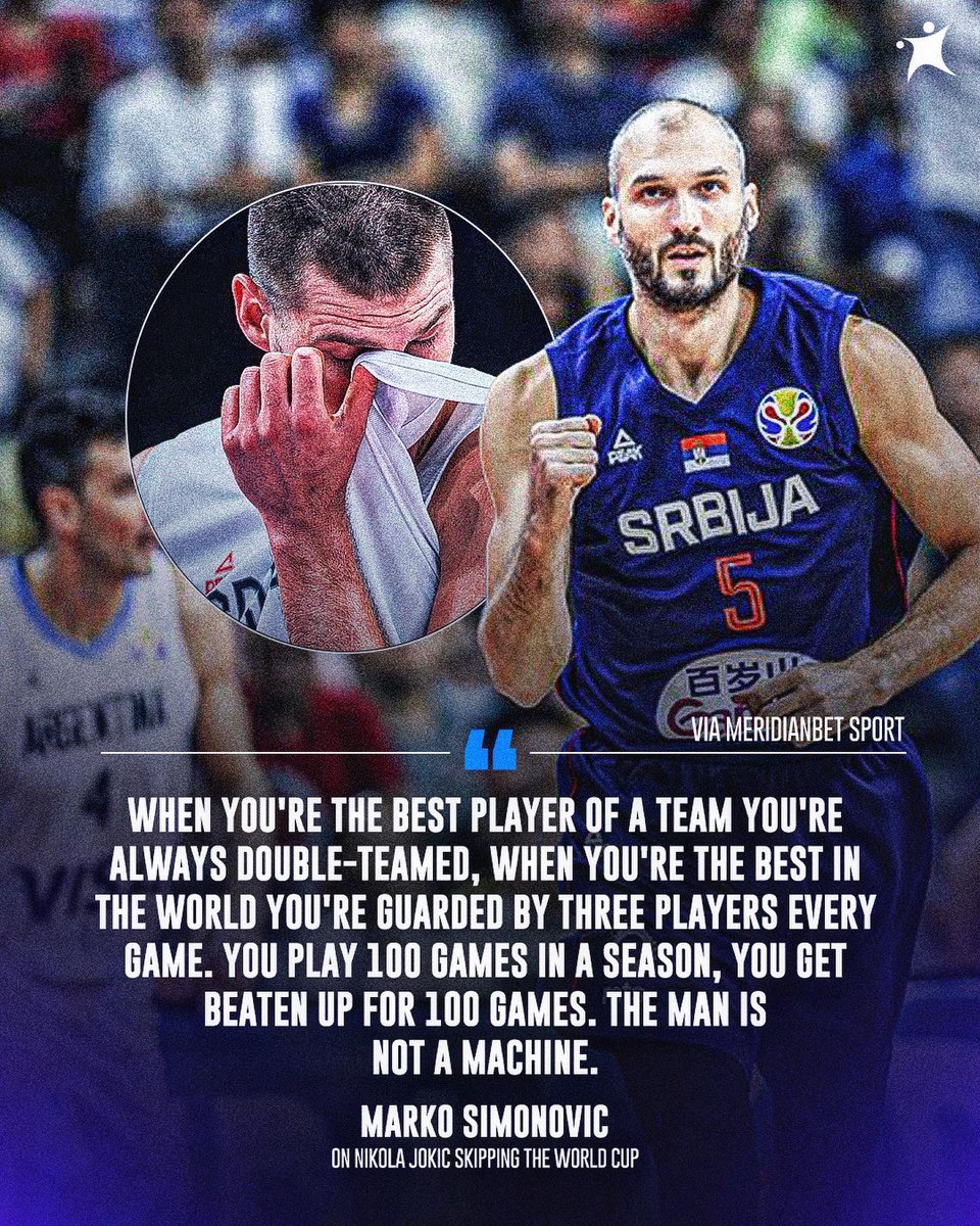 BasketNews_com's tweet image. Former Serbian NT member Marko Simonovic defended Nikola Jokic and his decision to skip the upcoming World Cup 🖐️