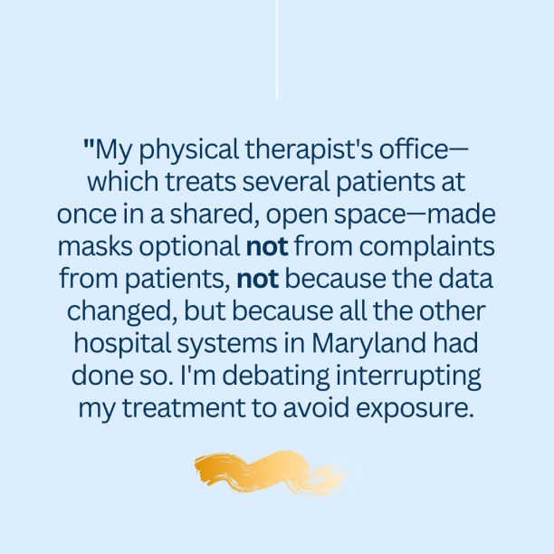 CovidSafeMD's tweet photo. #COVID is in the air, so why are our healthcare providers telling us it's safe to unmask during visits? We need to #KeepMasksInHealthcare to make healthcare safer for everyone. https://t.co/3XtemBexCU