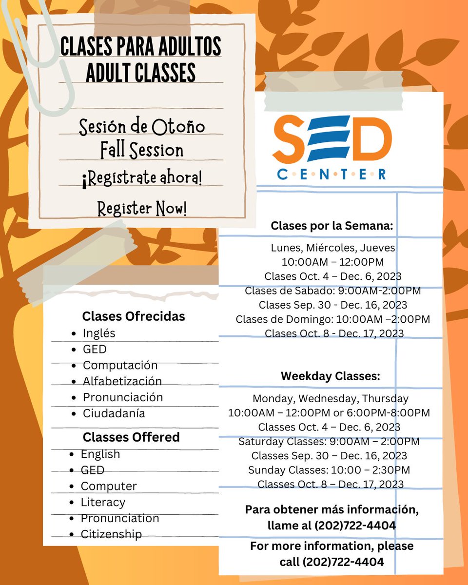 SEDcenterDC's tweet image. Clases para adultos este otoño.
¡Regístrate ahora!

Classes for adults this fall.
Register Now!
#AdultProgram #Education #SEDCenter