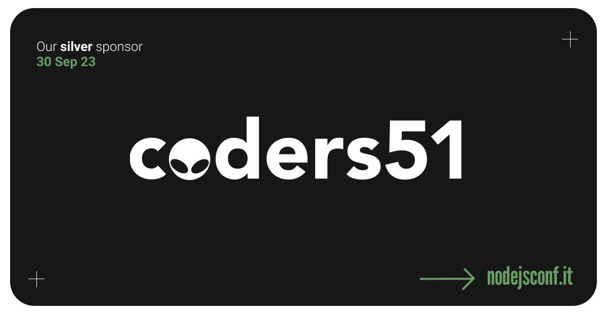 We are pleased to announce another amazing sponsor for NodeJSConfIT: a warm welcome to Coders51! 🎉 🙌
coders51.com
Thanks  @coders51 for supporting us 🙏✨ have you already bought your ticket? 2023.nodejsconf.it. #NodeJSConf #nodejs <a href="/nodejs/">Node.js</a>