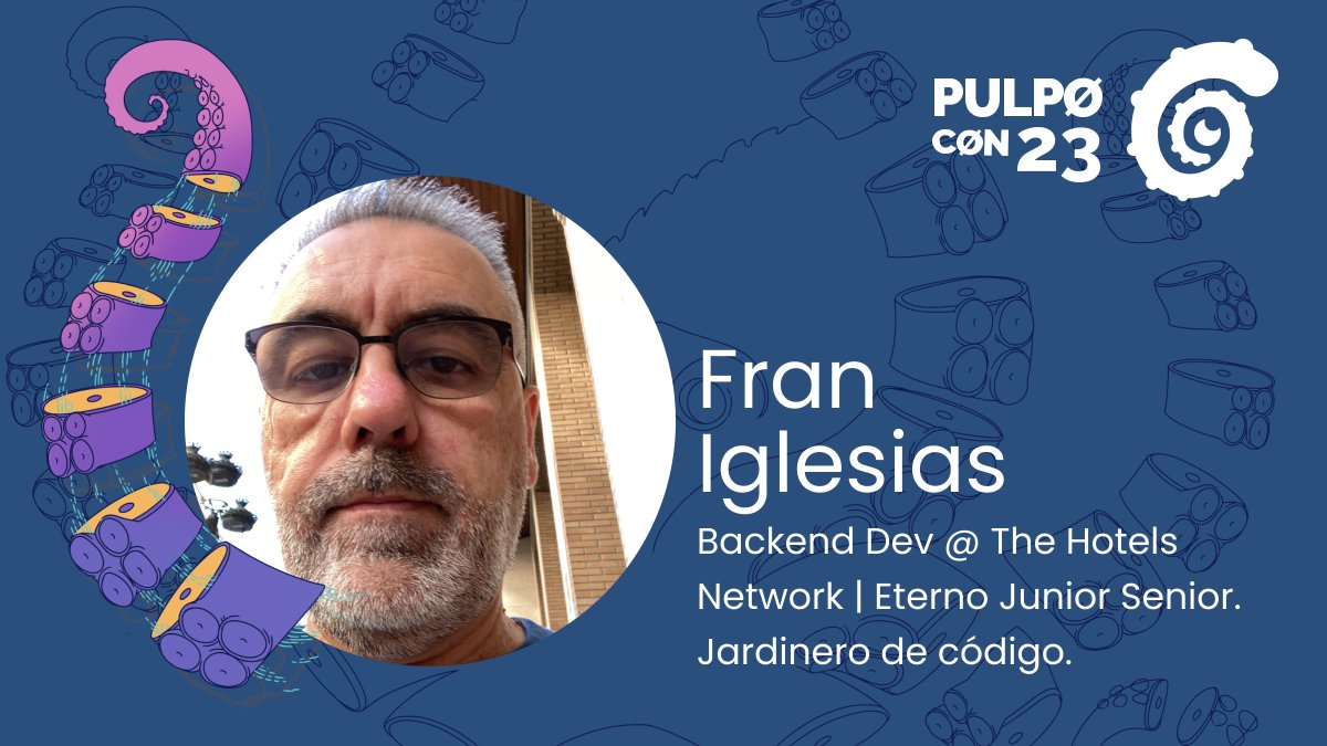 phpulpocon's tweet image. Noticia 💣💣 Ya no lo podemos disfrutar por twitter, pero sí lo tendremos en el auditorio de la #pulpoCon23 hablándonos sobre el largo camino que va de picar código a desarrollar software... y algunas cositas que hacemos mal durante el trayecto. ¿quien será?  ¡¡Fran Iglesias!! 🙌