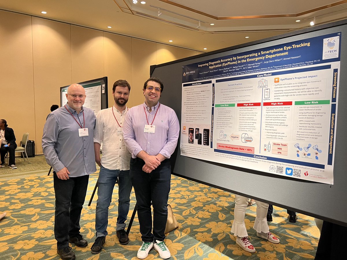 Pouya_B95's tweet photo. With @DNewmanToker and Hector Rieiro at @American_Heart HTI SFRN annual meeting in Boston.
Taking steps to improve diagnosis of dizzy strokes!
@mTECH_hopkins @HopkinsMedicine
#MedTwitter #Stroke #Dizziness #EyePhone https://t.co/weoLK8GsHX