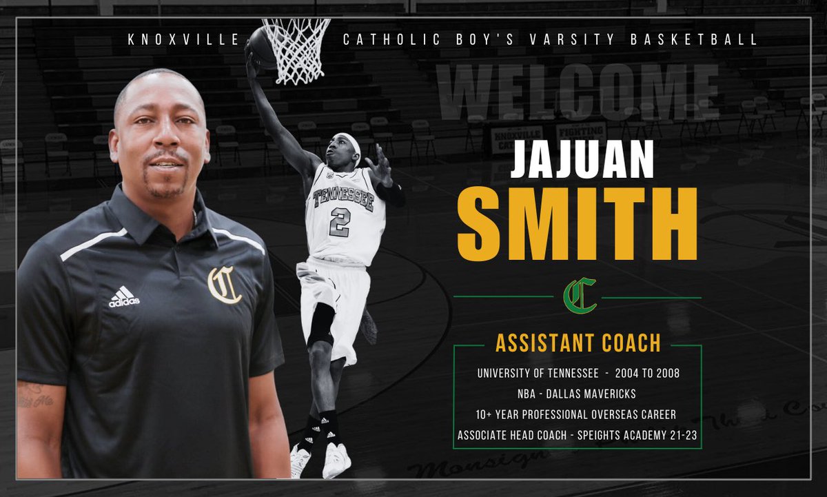 ☘️🏀Exciting News! 📣 Join us in welcoming Jajuan Smith, former Tennessee basketball player, as the new Assistant Coach for Knoxville Catholic's Men's Varsity Basketball!
