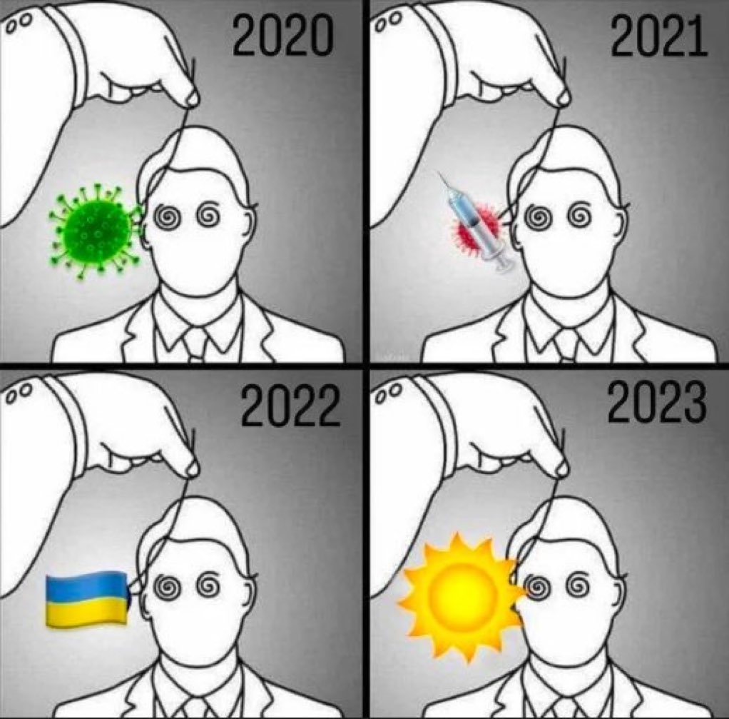 Propaganda works.

2020 - Covid was a bad flu.
2021 - The “safe and effective” jab isn’t safe or effective and has injured millions.
2022 - The wests involvement in the Ukraine war has no stated military objective.
2023 - It’s summer.

Wake up.

Turn off your TV and think for