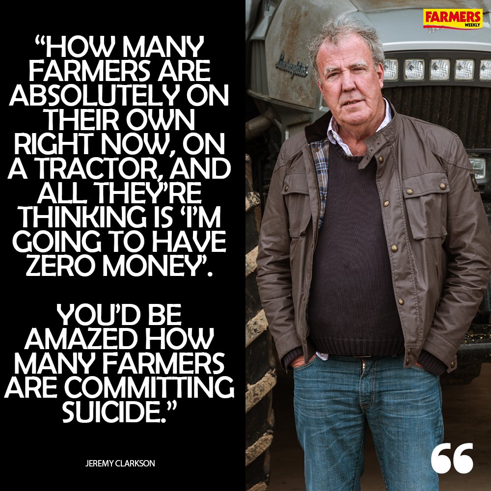 FarmersWeekly's tweet photo. 🗣️ @JeremyClarkson has spoken out to help raise awareness of the high rate of suicide in the farming industry...

@FCNcharity | @yellowwelliesuk https://t.co/7oC22CFYnP