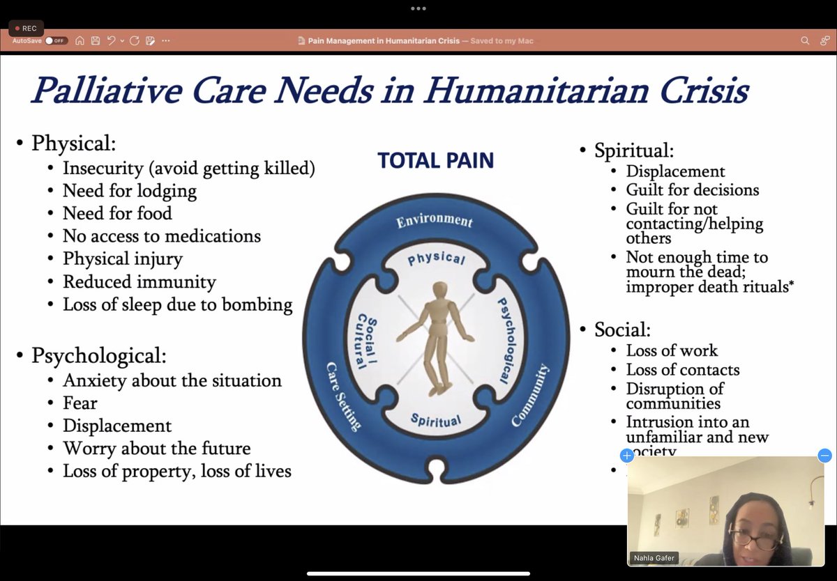 .@PallChase webinar now Dr Nahla Gafer #oncologist tells about her experiences & those of her patients trapped in #Sudan with #palliativecare during terrifying war going on now. Severe pain prevalence & need to train health workers to prescribe #morphine. @WHOEMRO