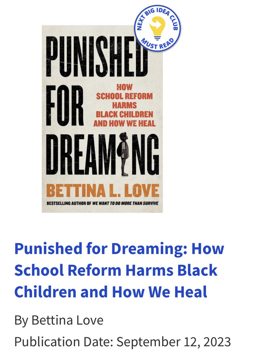 🔥review of #punishedfordreaming by @booklist_ala My fav line “She methodically shows readers the ways that policymakers on the Left and Right have created system after system that prioritizes money first, white children second, and Black children never.” A