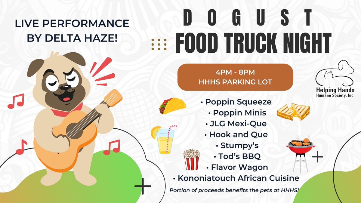 HHHSTopeka's tweet photo. For those in the Topeka, KS area - put Dogust Food Truck Night on your calendar for Saturday, 8/5 from 4-8pm! Amazing food, each purchase will help animals, and you can even add a new pet to the family while you're here. https://t.co/cnEE4OAzq0