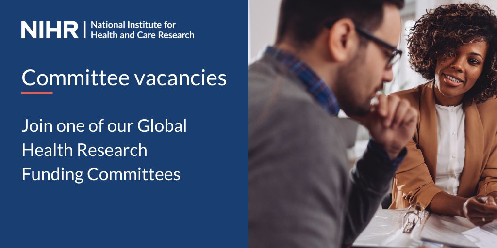 If you are a global health research expert or community engagement and involvement specialist, apply now to join one of our Global Health Research programme funding committees.

Applicants based in LMICs are welcome and encouraged.

Apply:
nihr.ac.uk/committees/pro…
