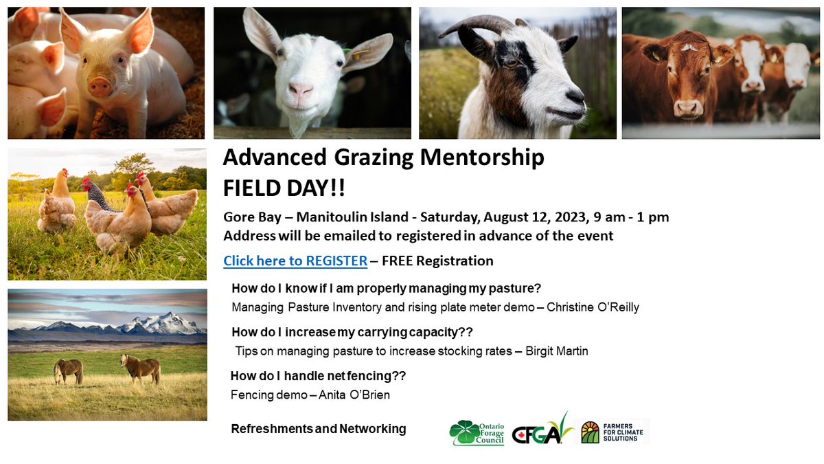 #Pasturewalk in #GoreBay on #Manitoulin on Aug 12!   Learn more about managing #pastureinventory, #carryingcapacity, and #fencing Register: events.eventzilla.net/e/rotational-g… Registered KSE for OFCAF funding