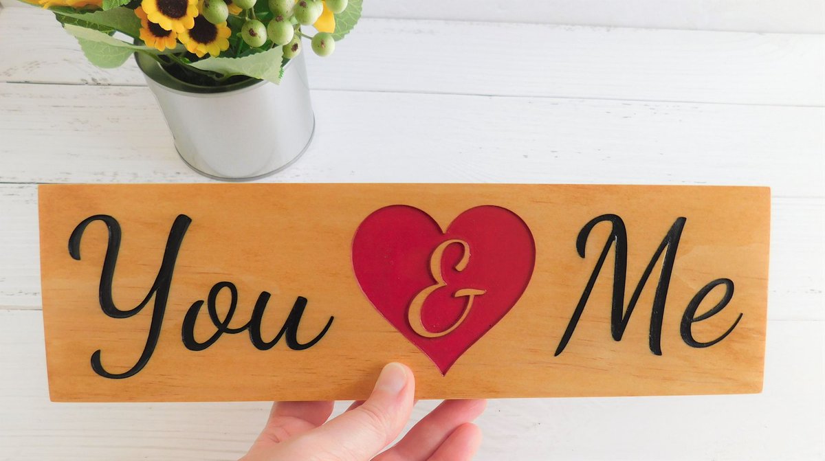 I really love the black and red of the design against the summer oak wood stain! etsy.com/listing/150792… #youandme #you&me #couplessign #millybeanhandiworks