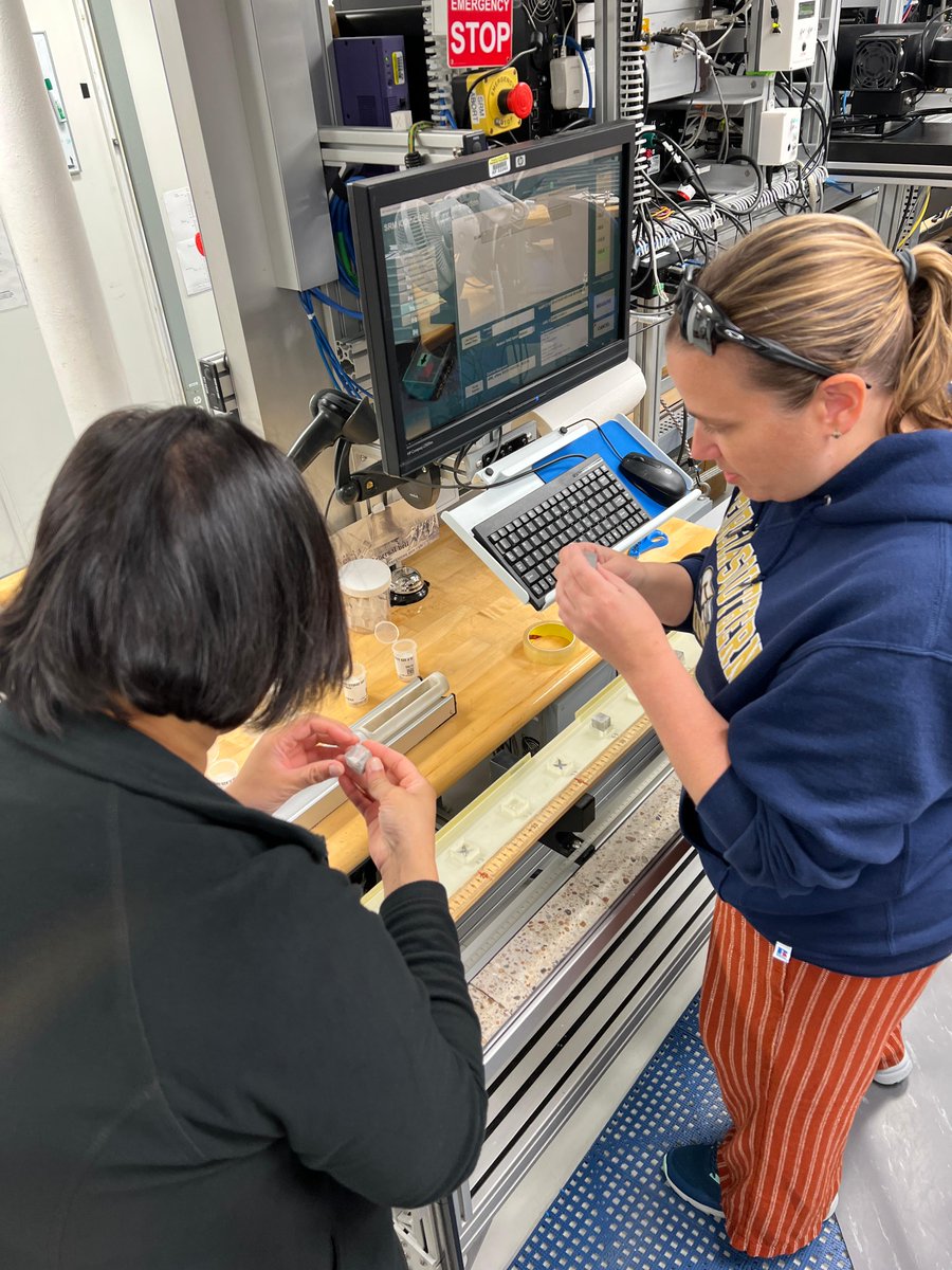 The paleomagnetists are running our cubes through Anhysteretic Remenant Magnetization (ARM). This will show how good our original paleo mag data was on these samples and may give a clue to their source and transport. #Exp395 #IODP