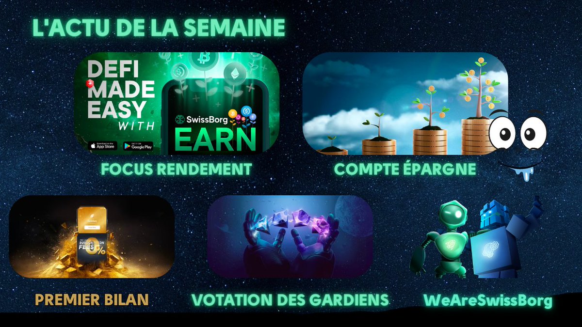 SwissBorgMania's tweet image. Au programme :
- #SwissBorgEarn
- Compte Épargne 👀
- 1er Bilan pour la #GoldenThematic
- Vote des Gardiens du #CHSB 
- #WeAreSwissBorg
- Questions de la Commu