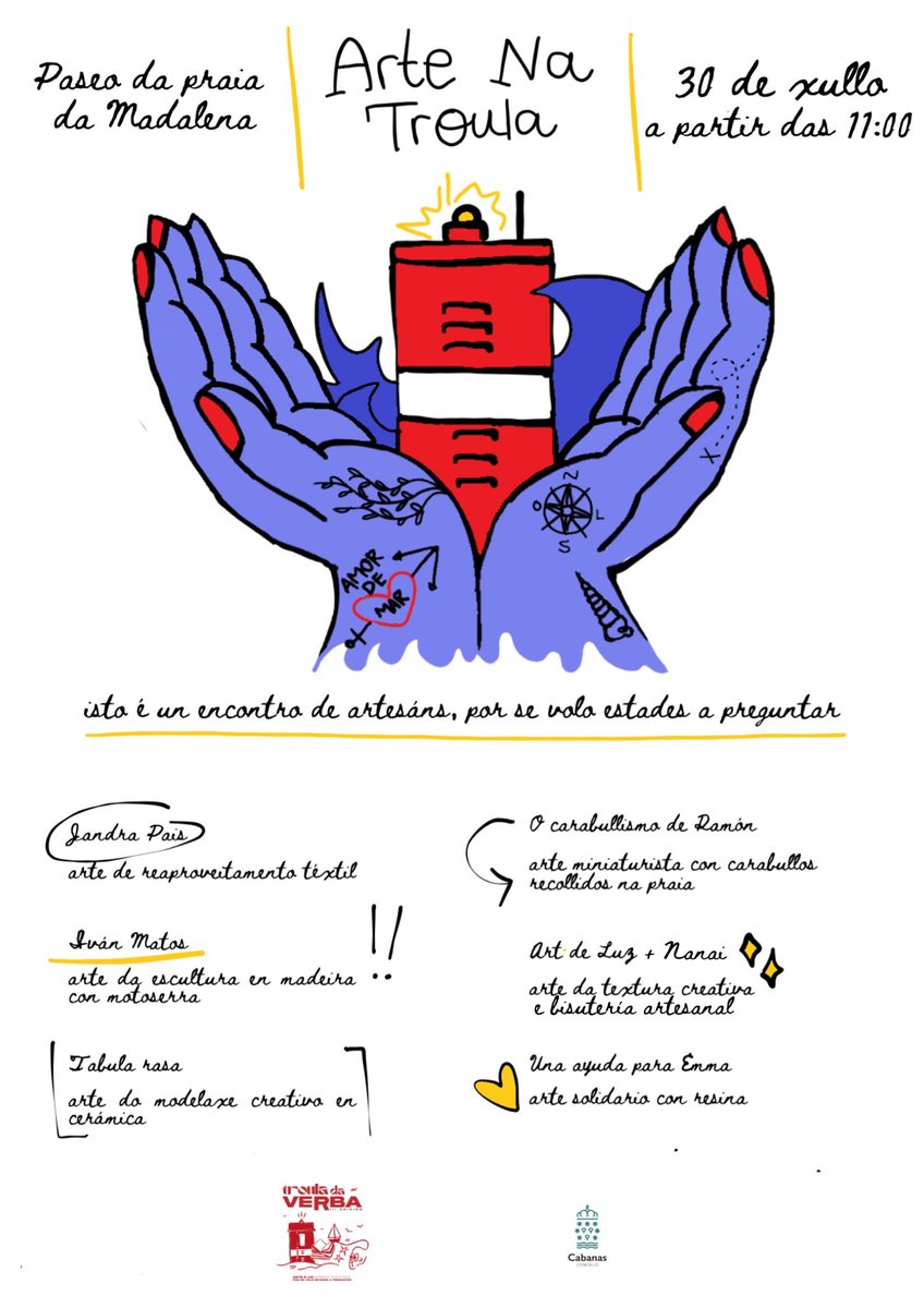 oitovinteun's tweet photo. Lembrade que o domingo temos cita dobre! 🎉

🆕 11h - ArteNaTroula. I Encontro de Artesáns na Troula da Verba. Exhibición e venda de artesanía.

📖 19h - Troula da Verba. O evento cultural máis esperado do verán cabanés.

📍 Paseo da Praia da Madalena (Cabanas).

NON O PERDAS! https://t.co/m63hKvTLZt