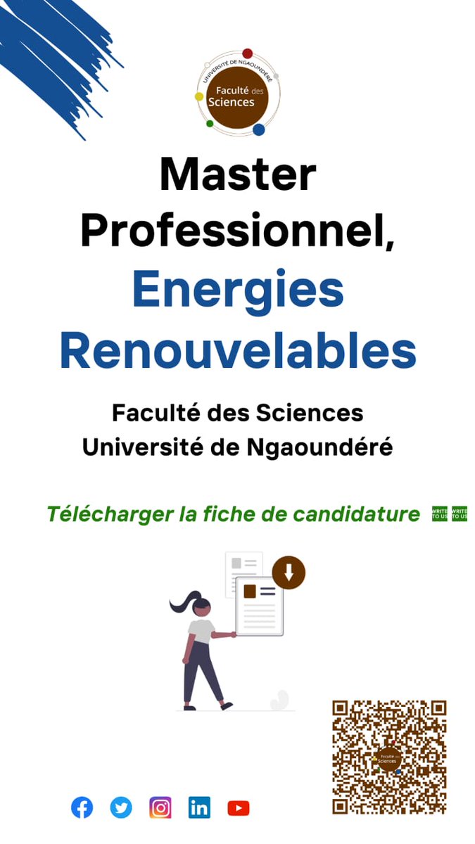 FSUnivNdere's tweet photo. 📝 Les Masters Professionnels en Énergies Renouvelables (ER) à l'Université de Ngaoundéré sont maintenant ouverts aux candidatures pour l'année académique 2023/2024. 
Télécharger la fiche ici : https://t.co/m1ZwnQWTqo 
#ÉnergiesRenouvelables #UniversitéDeNgaoundéré https://t.co/u91C4aVQfF