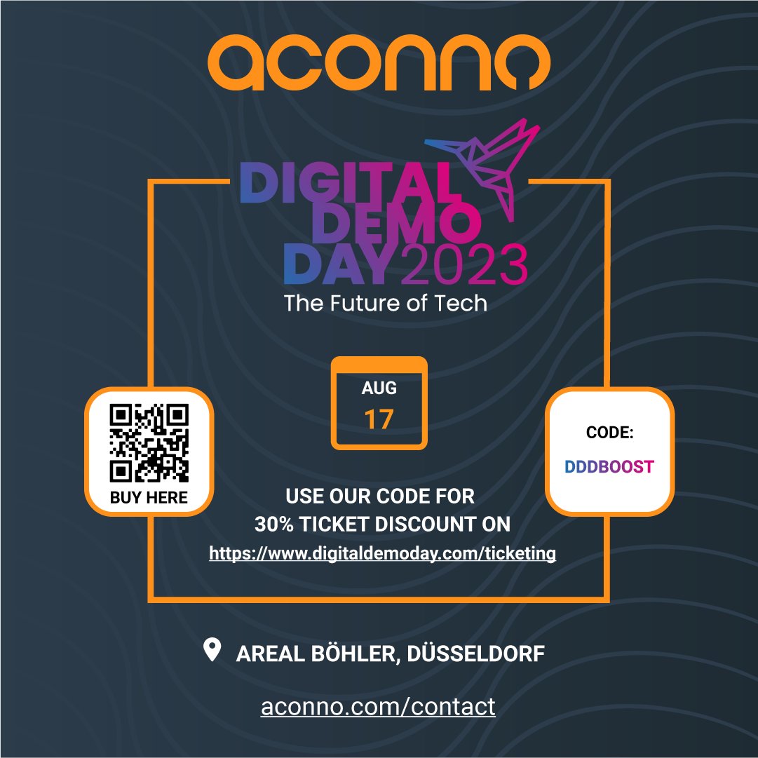 aconno_GmbH's tweet image. Join us at DigitalDemoDay to discover more about aconno and our unwavering commitment to driving innovation and fostering growth through IoT.

Scan the code and buy your tickets and to get a discount use our code: DDDBOOST

We can&apos;t wait to meet you there!

#DigitalDemoDay #IoT