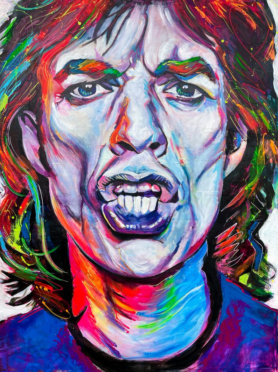 wbmetart's tweet photo. Mick 80...I was on tour, we finished a gig in NYC and ended up backstage at a Miles Davis midnight show. All of us were watching from the wings, suddenly Charlie Watts and Mick Jagger were standing beside me.
Original art by Christina Diaz. https://t.co/fLe7SLnksT https://t.co/g2RMtMuyVo