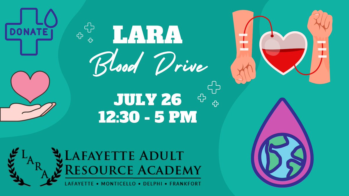 You can help save lives just by donating blood! Our #blooddrive is happening today from 12:30-5:00.

Sign up here to reserve a spot, or just walk in, but spots are filling up…

donate.indiana.versiti.org/donor/schedule…

#donateblood #helpsavelives #indiana #LafayetteIN