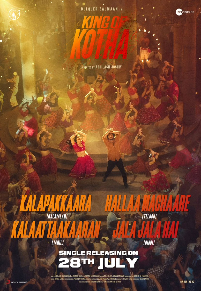 zeestudiossouth's tweet photo. Prepare yourself for an electrifying dance number from #KingOfKotha, starring @dulQuer and the graceful @ritika_offl, as they set the stage on fire!🔥

#KOKFirstSingle releasing on July 28th.

@actorshabeer @Prasanna_actor #AbhilashJoshiy @NimishRavi @JxBe @shaanrahman @ActorGokul @ActorSarann @TheVinothCj @ZeeStudios_ @DQsWayfarerFilm @SonyMusicSouth @sonymusicindia