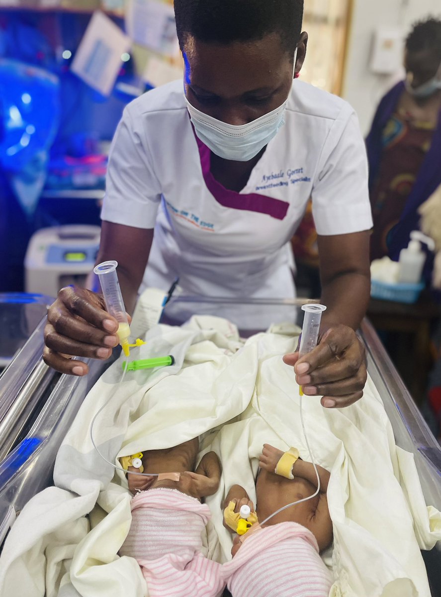 We have been training Goret, an expert preterm mama, as a lactational specialist. Each day she teaches & encourage hand expression of #breastmilk for our small & sick babies. Here she is showing a mama how to feed her twins her expressed breastmilk using feeding tubes 🤍💕