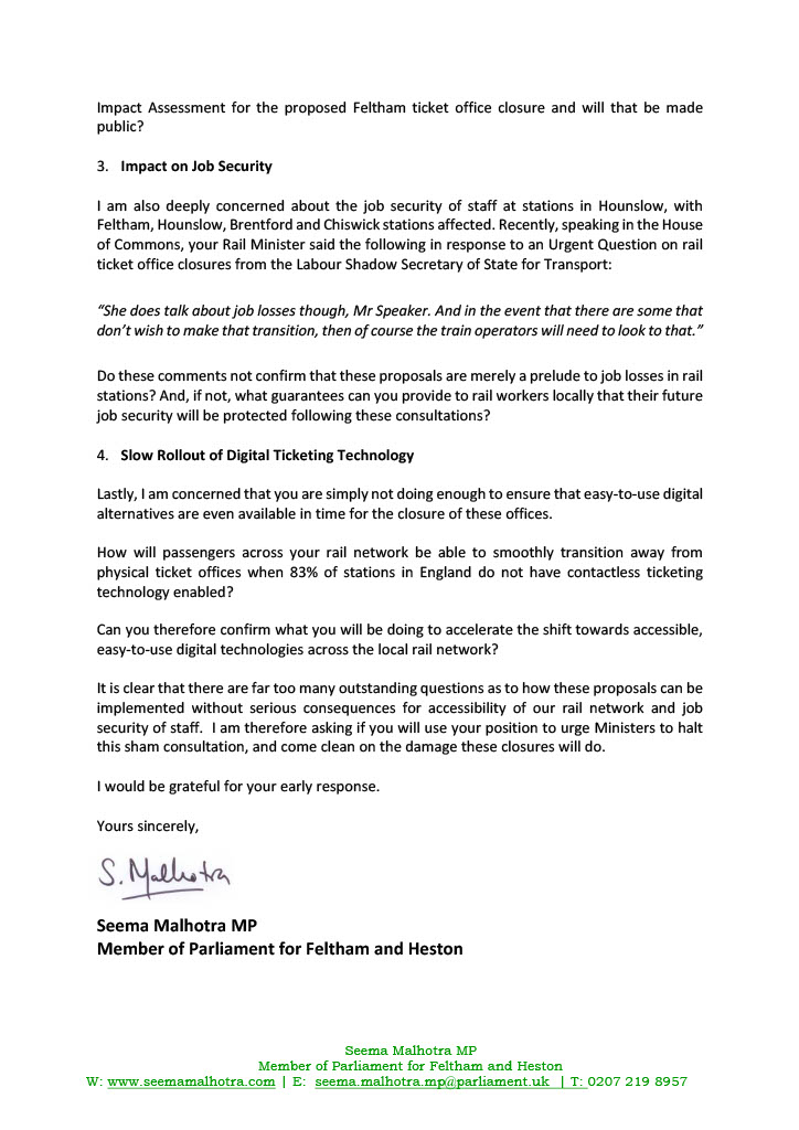 SeemaMalhotra1's tweet photo. Following discussions with residents, I've written to South Western Railway about their proposal to close Feltham Station's ticket office.

You can read my response below 👇🏽 https://t.co/SqMw8ilMAg
