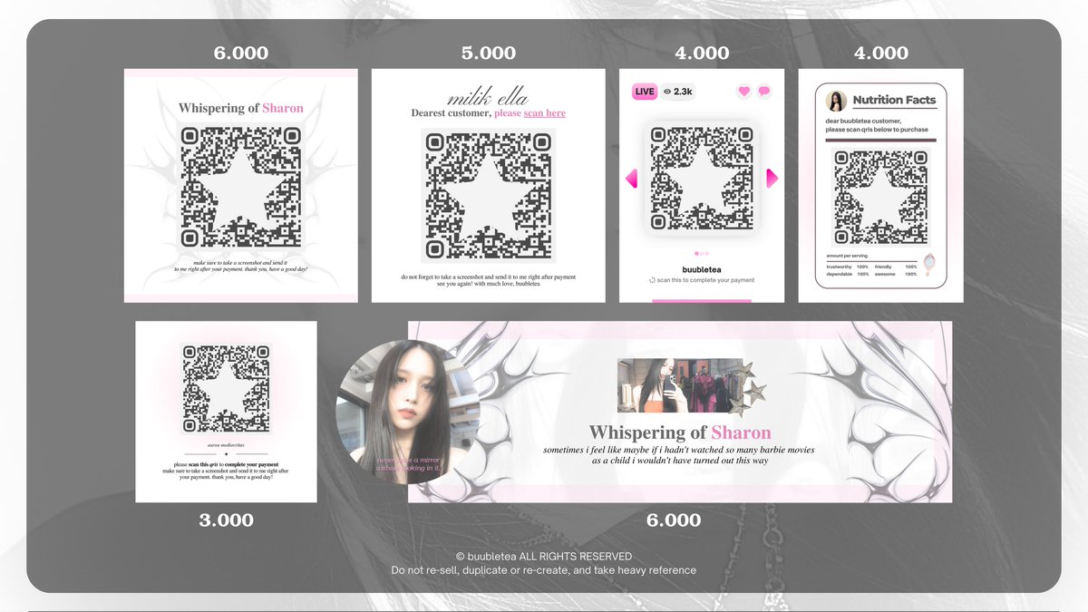 buubletea's tweet photo. @Meddsie bisa bangeet kak!

• FREE custom pattern qris (bebas pilih sendiri)
• FREE add logo/wm ke qris
• ada potongan khusus untuk pembelian bundle layout dan qr deco

payment by qris. 🧚🏻‍♀️💗 https://t.co/1iDcrpSSyo