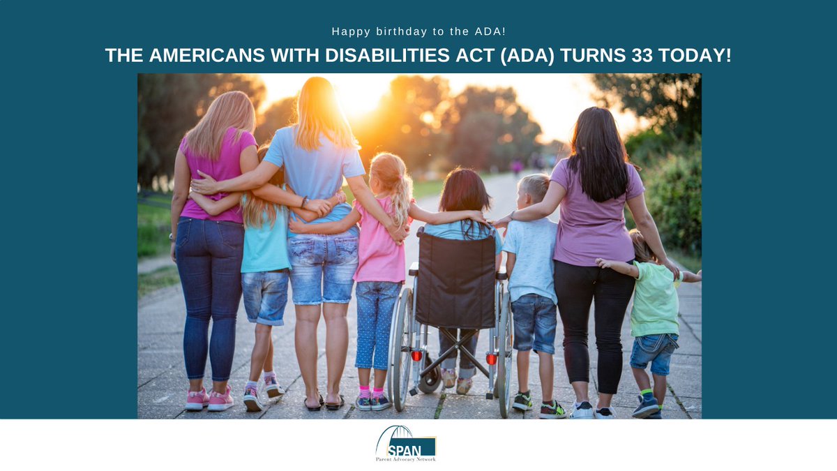 Happy birthday, #ADA! The #AmericansWithDisabilitiesAct turns 33 today.

The ADA prohibits discrimination against people with disabilities in employment, transportation, public accommodations, and more. Learn more: adata.org/top-ada-freque…
#DisabilityInclusion #DisabilityRights