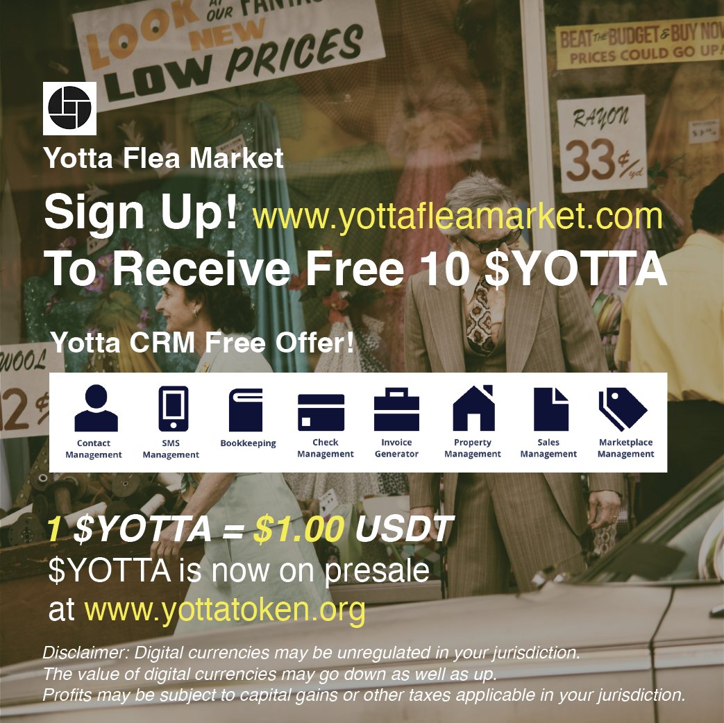 yottatoken's tweet photo. Sign Up!
To Receive Free 10 $YOTTA

Yotta Flea Market is Live!
https://t.co/gyIEZdLq30

$YOTTA is on presale 
at https://t.co/X13Duzb2Wj https://t.co/TUFsg2arAi