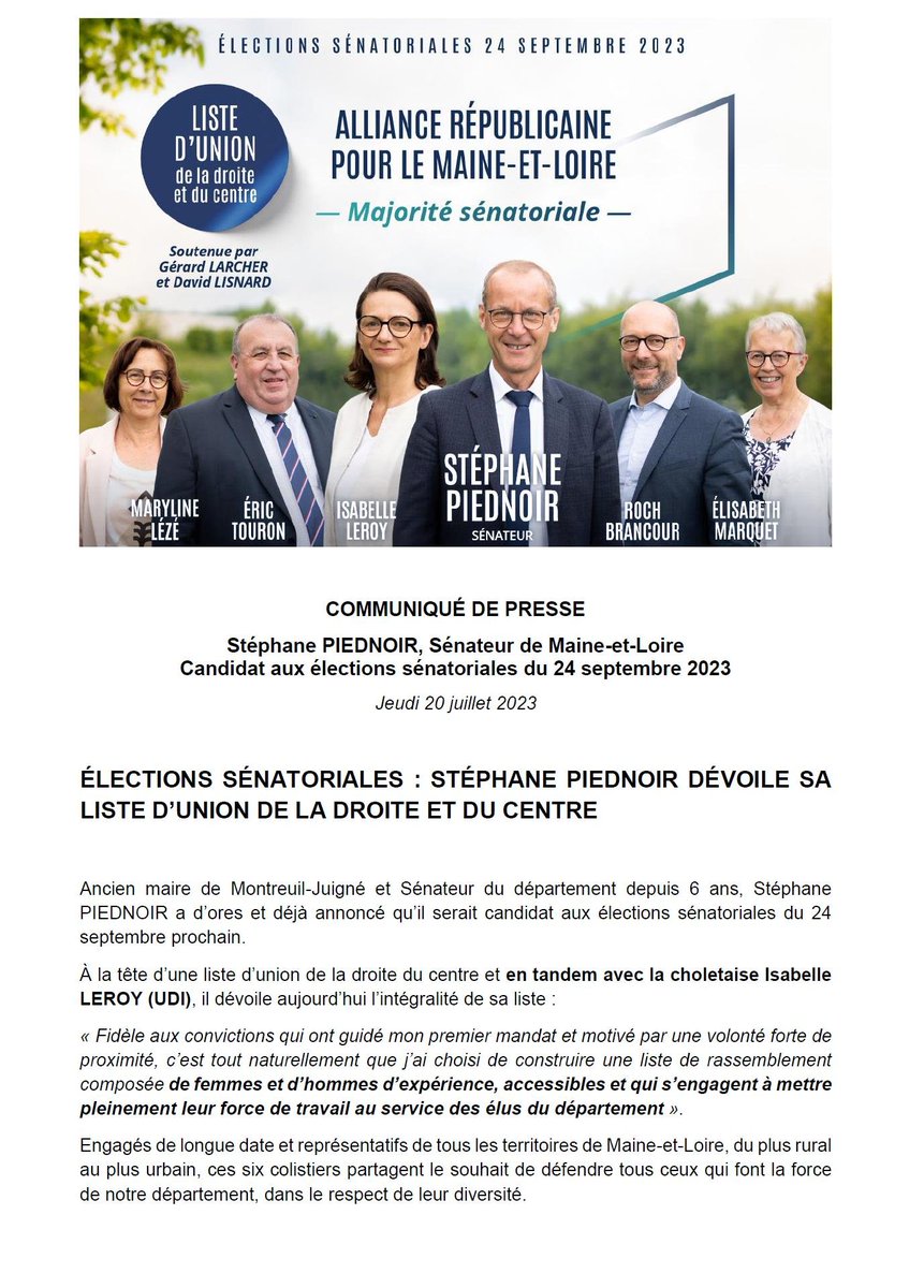 StephPiednoir's tweet photo. 🇫🇷 Élections sénatoriales
Honoré et fier d'être à la tête d'une équipe de rassemblement, composée d'élus de terrain engagés de longue date sur leur territoire et pour le 49 !
Ensemble, nous partageons le souhait de défendre tous les élus dans le respect de leur diversité https://t.co/weNK66jph6