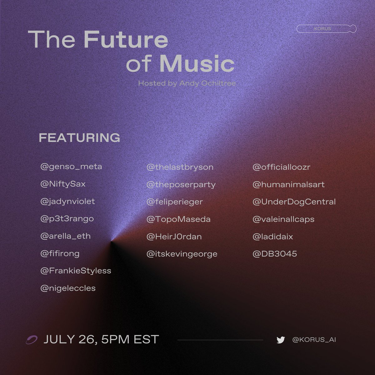 Today, at 5pm EST we'll be hosting our biggest Twitter Space ever with a ton of awesome people to discuss web3, AI and the Future of Music 🚀🎙️✨

Be there or be a rhombus 🔶
x.com/i/spaces/1zqKV…