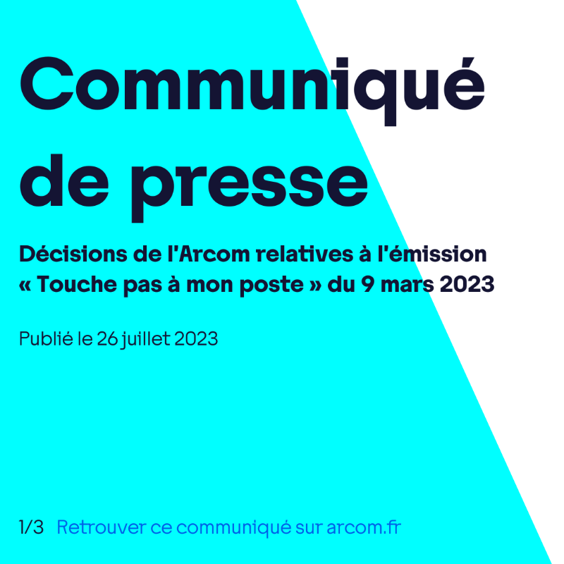 Arcom_fr's tweet photo. 📣 Décisions de l’Arcom relatives à l’émission « Touche pas à mon poste » du 9 mars 2023 🔽