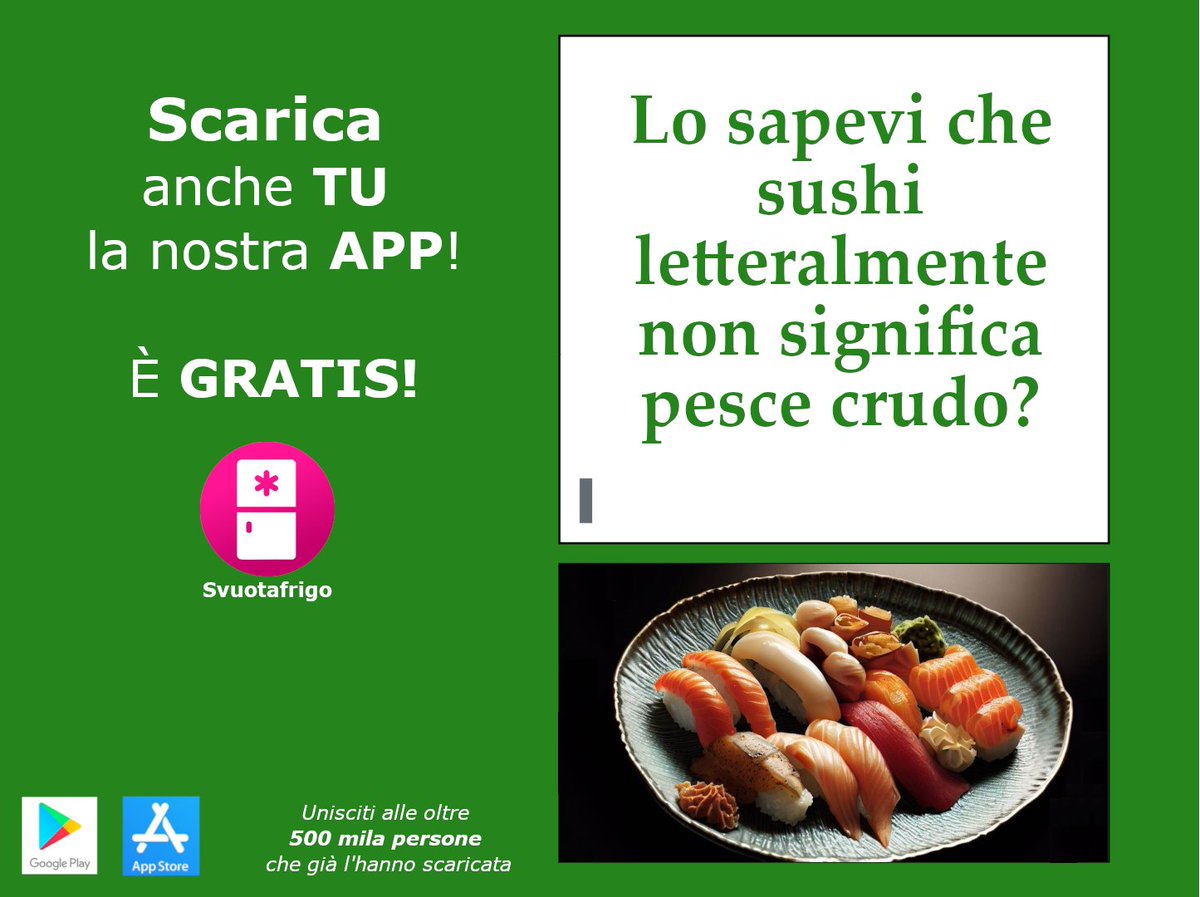 Svuotafrigo's tweet photo. Il concetto del termine "sushi" riguarda principalmente il riso condito, e non il pesce crudo che lo accompagna. Per preparare il sushi, il riso viene cotto con una combinazione di zucchero, sale e aceto, ottenendo una consistenza appiccicosa essenziale per modellare i bocconcini https://t.co/9Rh1aWS3kC