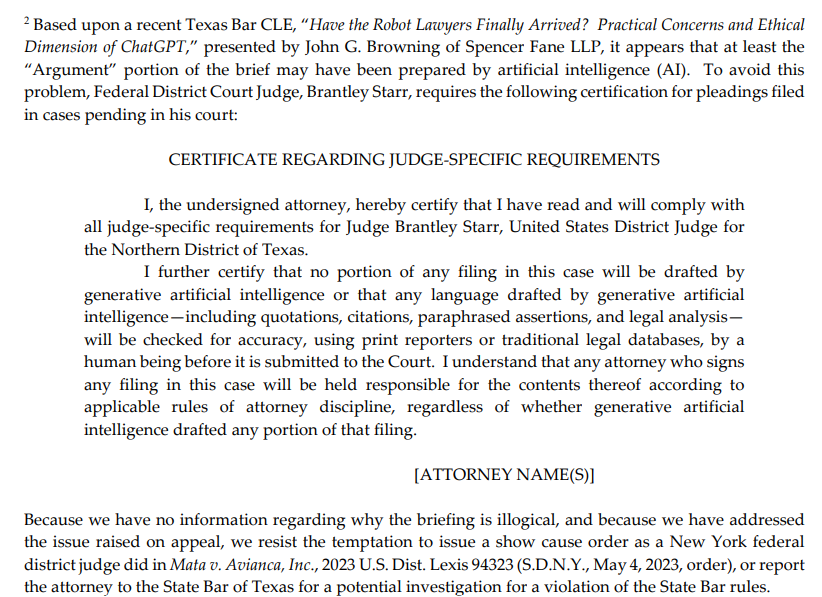 JudgeFergusonTX's tweet photo. Always check your cites! This is why I have a standing order on the use of A.I. in the 394th District Court. The underlying appellate brief contains fabricated and nonexistent citations. Pay special attention to Footnote 2 citing @therealjohnbrow! (full opinion linked below) https://t.co/3FqJ6LfHA3