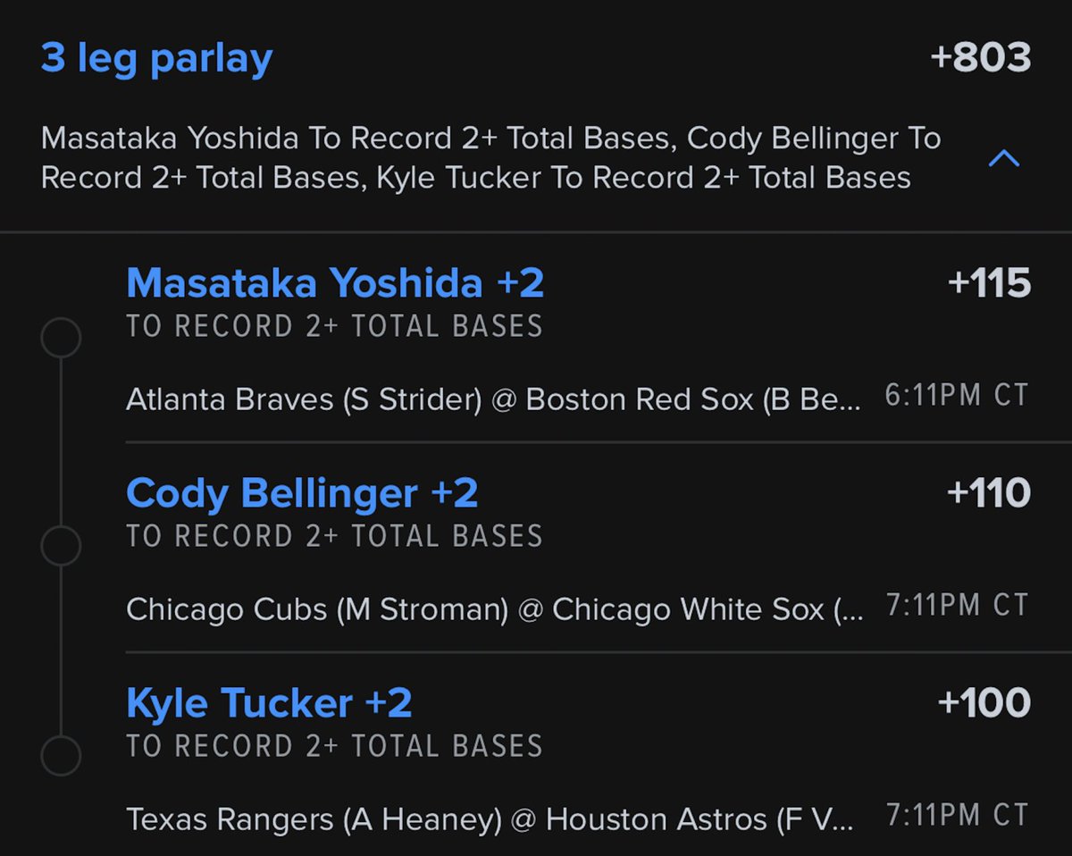 ToadSports's tweet photo. Total bases from today’s model leans. These props have some decent value compared to the projections.

🔹Bellinger 2+ TB
🔹Yoshida 2+ TB
🔹Tucker 2+TB

If these go 3-0, I’ll give away FREE memberships! Drop a like/RT and follow to enter!

📊 Projections on https://t.co/jm9UGBgG0y https://t.co/VS0aCpYMYS