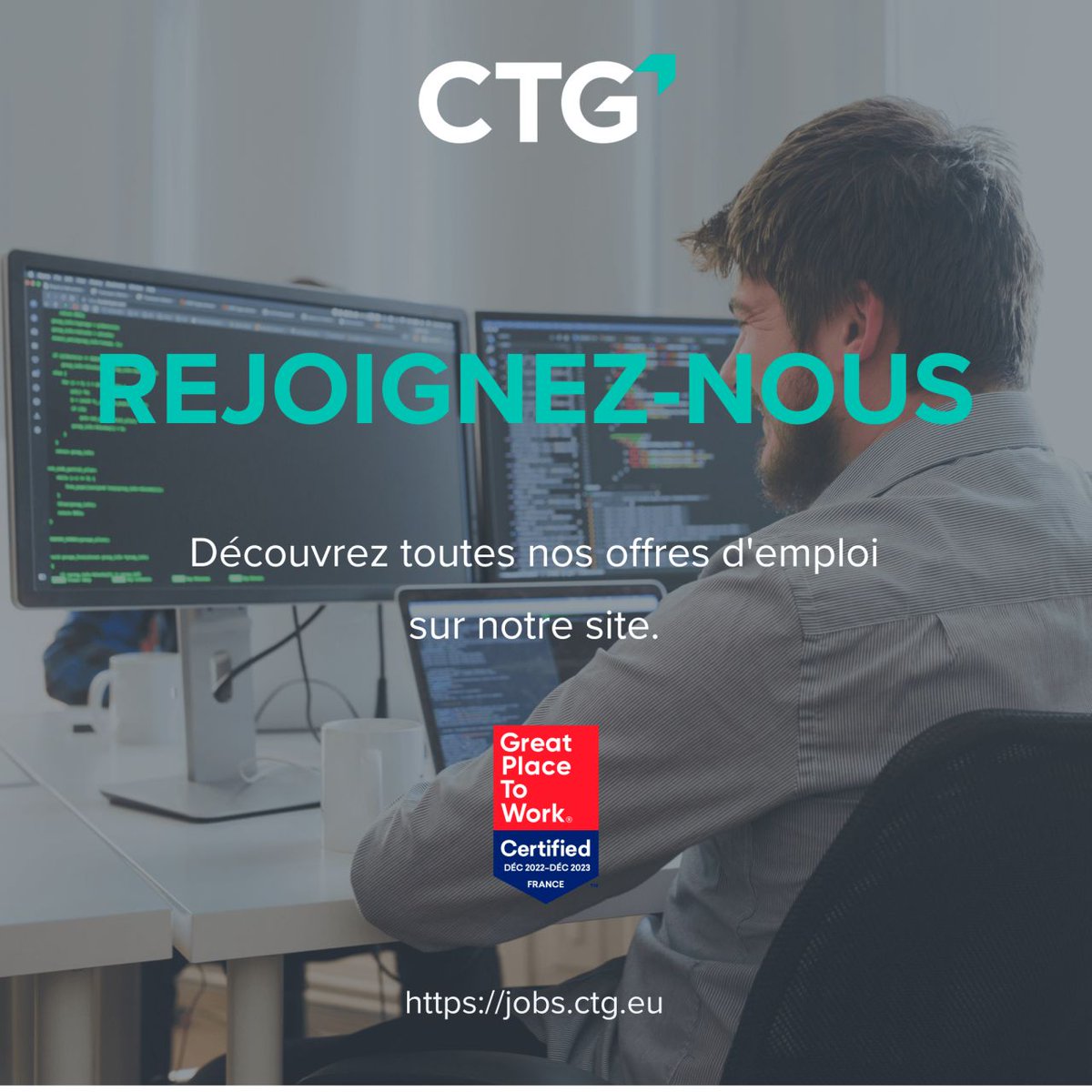CTG recrute de nouveaux talents 🚀 

L'équipe de #recrutement de CTG vous propose des #emplois innovants dans le domaine de l'assurance, de la banque finance, des télécommunications, etc. 

Rejoignez une société certifiée #GreatPlacetoWork : bit.ly/43Zm6ar