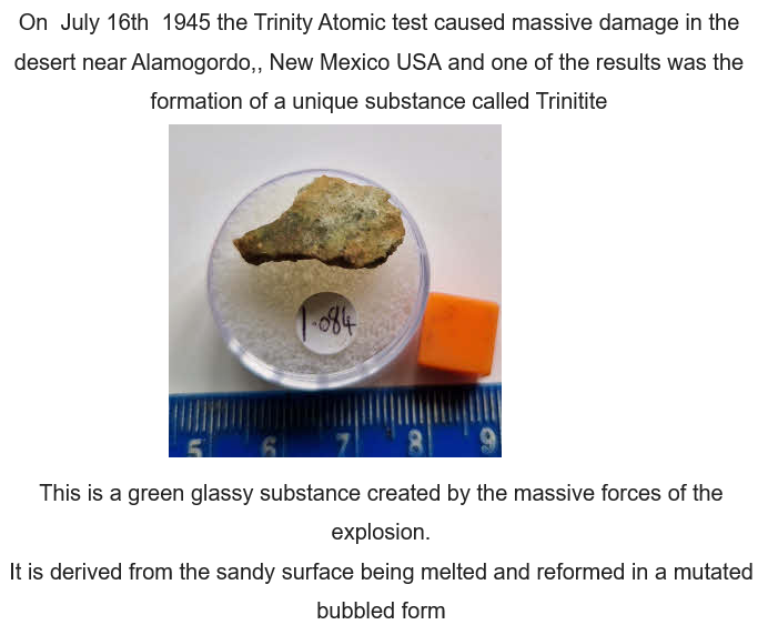 SLSingh's tweet photo. Sorry - here is the right link>>>
Just bought a discounted sample of Trinitite from @jurassicjewels – an extraordinary mineral relic from first atomic bomb blast. More samples available at 
https://t.co/L76JL50cBi use discount code SINGH10 for 10% off. https://t.co/Jxw9XdppjY