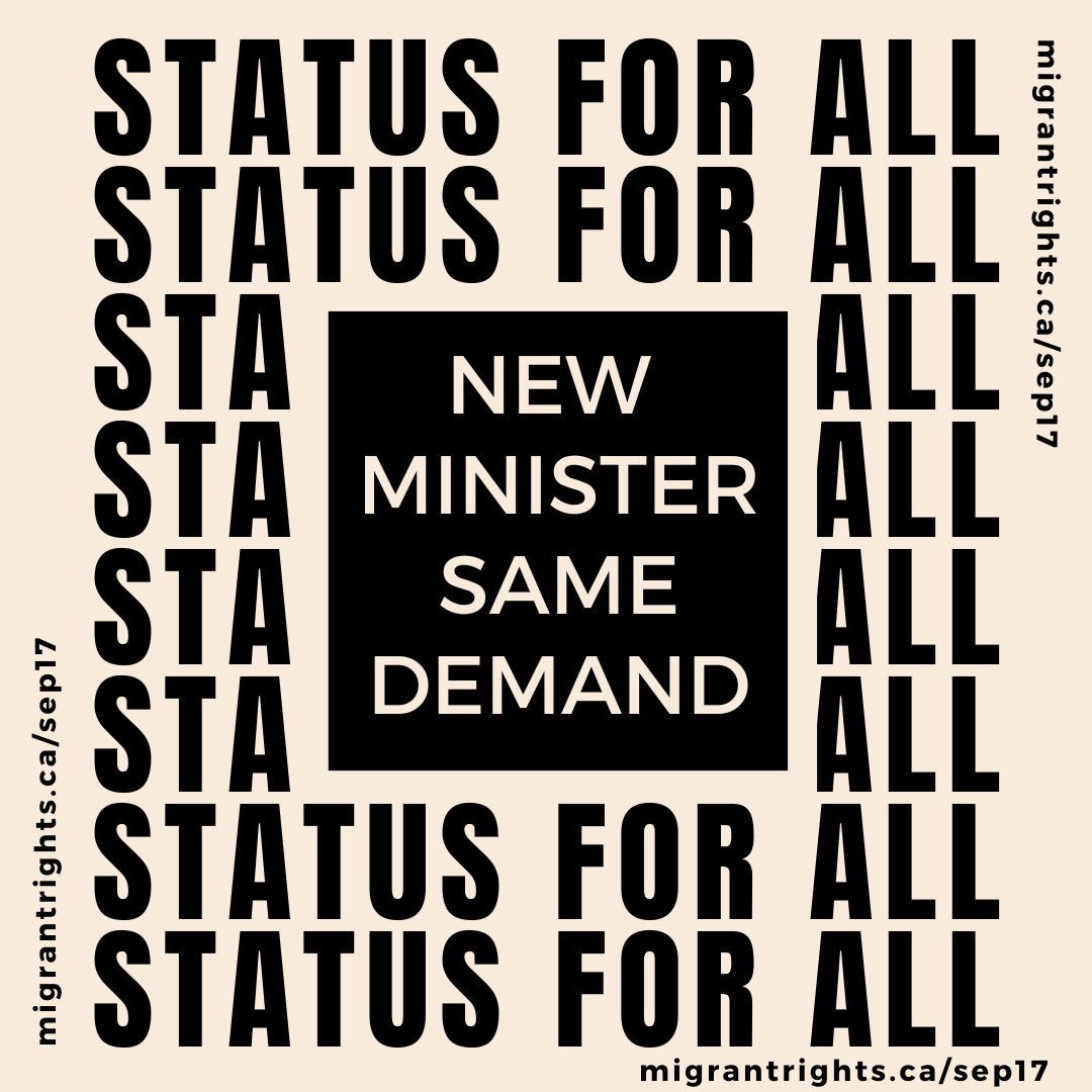 MigrantRightsCA's tweet photo. New Minister of Immigration: @MarcMillerVM
Same demand: #StatusForAll
Take action across the country on September 17: https://t.co/10Ri6qTrHh https://t.co/JH9pm971Ip