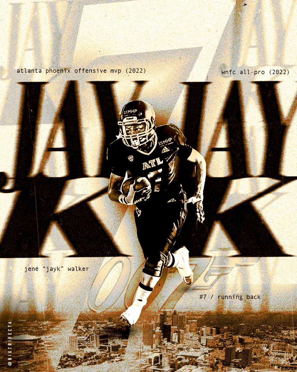 Design Challenge Submissions for @RealTCutt: A thread 🪡 🎨Submission #1 - 'The Return of 007' Font Types: Atakana Sarif & Andale Mono Player: Jay Walker (@_JayCoolAhh), Running Back League: Women's National Football Conference (@wnfcfootball)