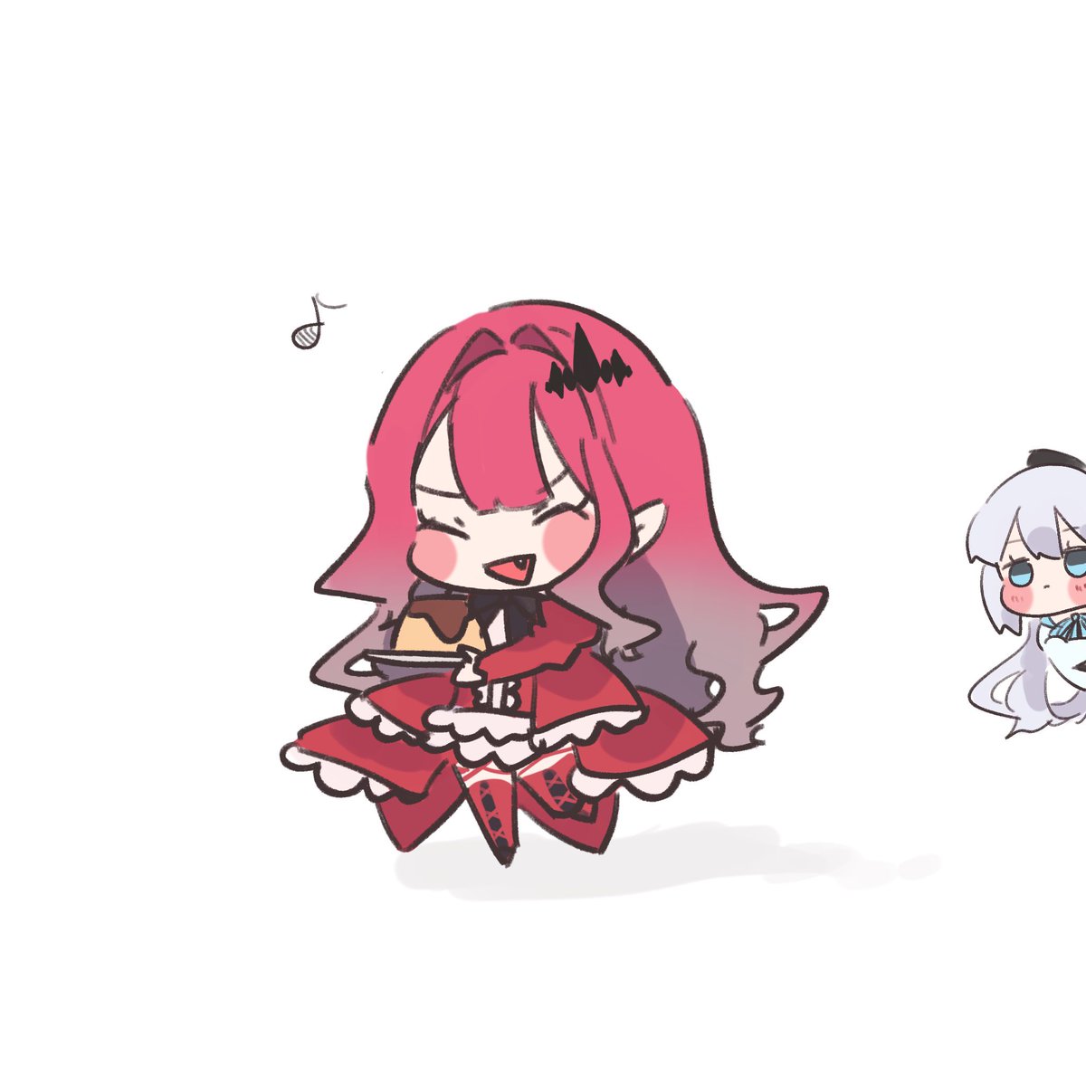fairy knight tristan (fate) ,morgan le fay (fate) multiple girls 2girls red dress chibi long hair food closed eyes  illustration images