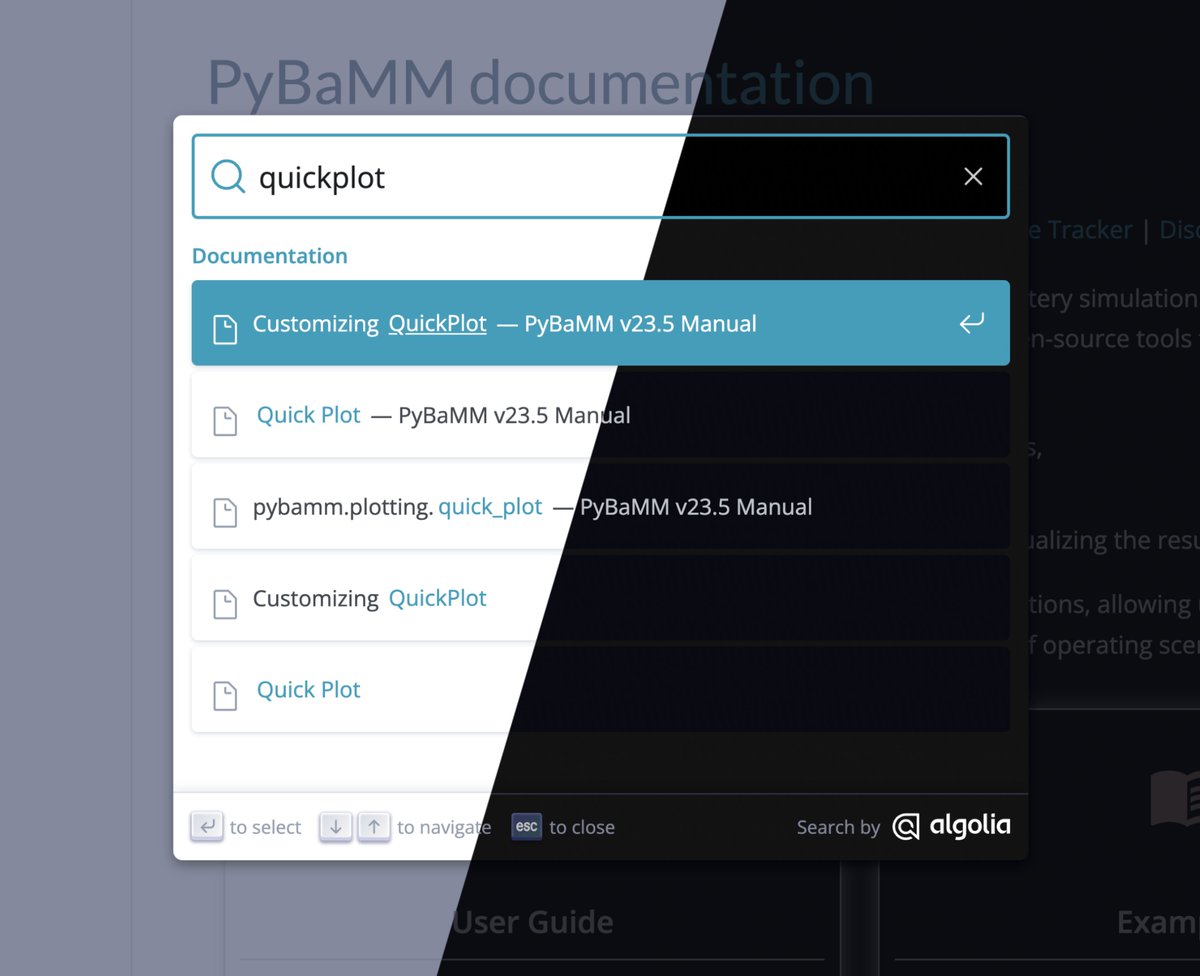 don't miss a chance to check out the latest <a href="/pybamm_/">PyBaMM</a> documentation: now featuring blazing-fast search across its contents, offered by <a href="/algolia/">Algolia</a>