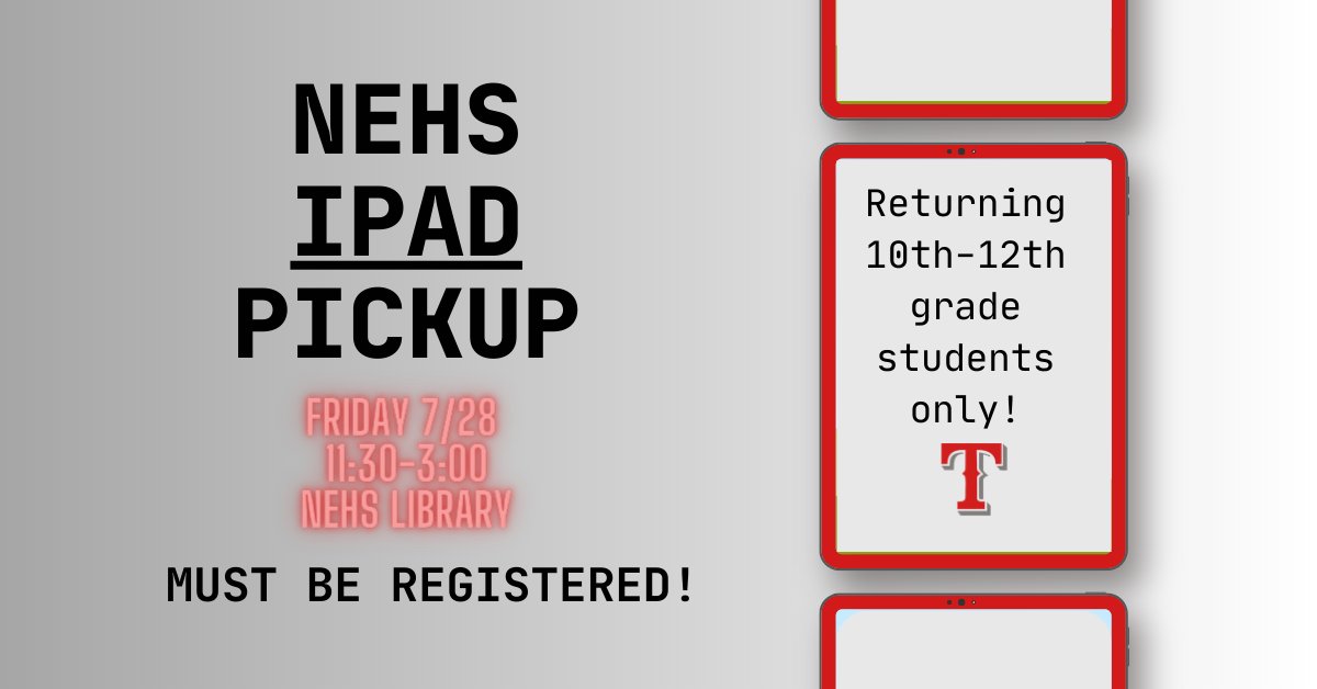 Reminders:
📷10th-12th grade iPad pick up - Fri 7/28 11:30-3:00  Library!  Must be registered!
📷Schedules are available on ActiveParent (the same information used to register)
📷Open House -Wednesday 8/2 3:30-6:00.  Come meet your teachers!
#TrojanPride
#ExcellenceLivesHere