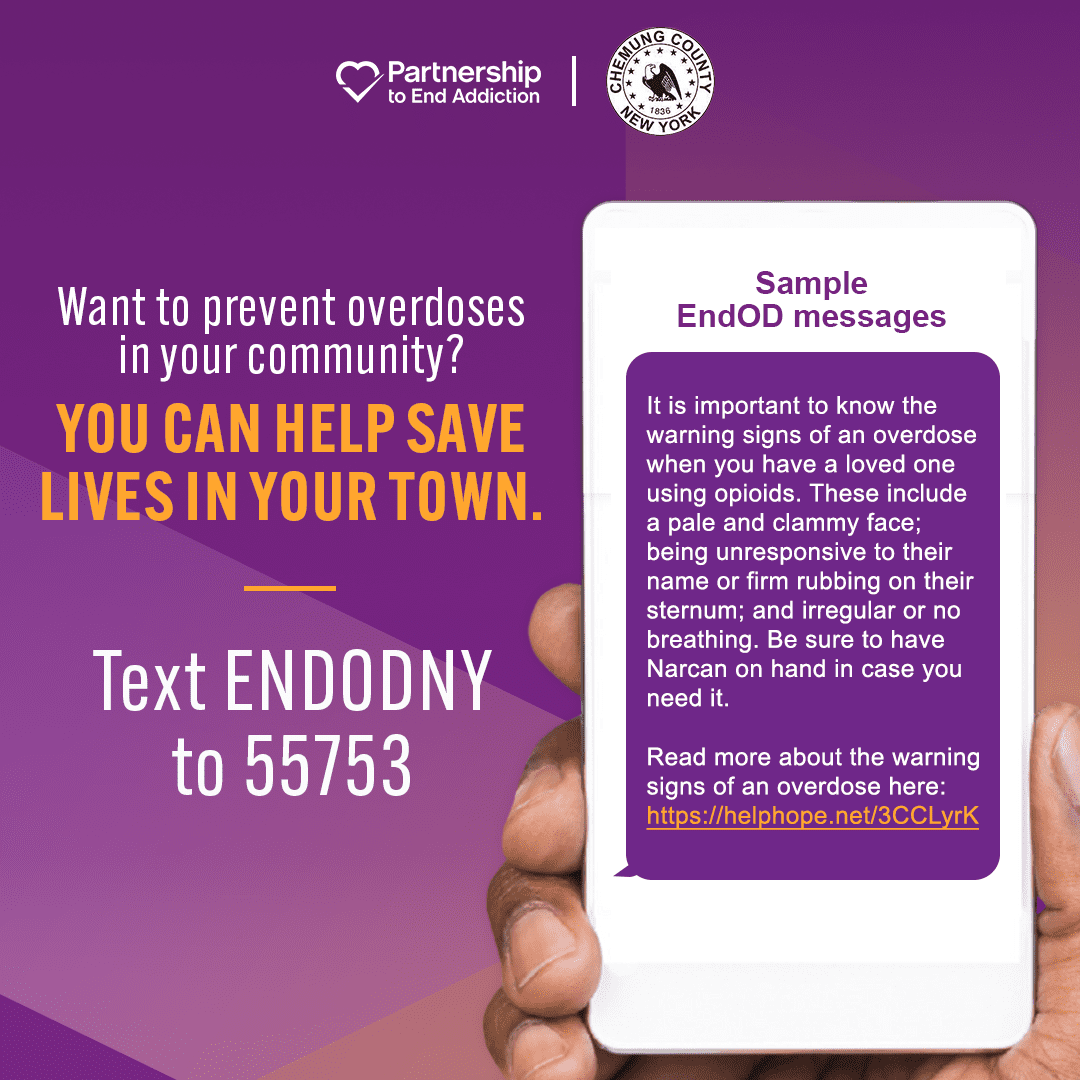ChemungCounty's tweet photo. If your loved one is using opioids or struggling with substance use, your first concern is likely about how to keep them safe. Text ENDODNY to 55753 and get info about finding treatment, talking to loved ones about substance use and relapse, and obtaining and using naloxone. https://t.co/WmJwEkqwxE