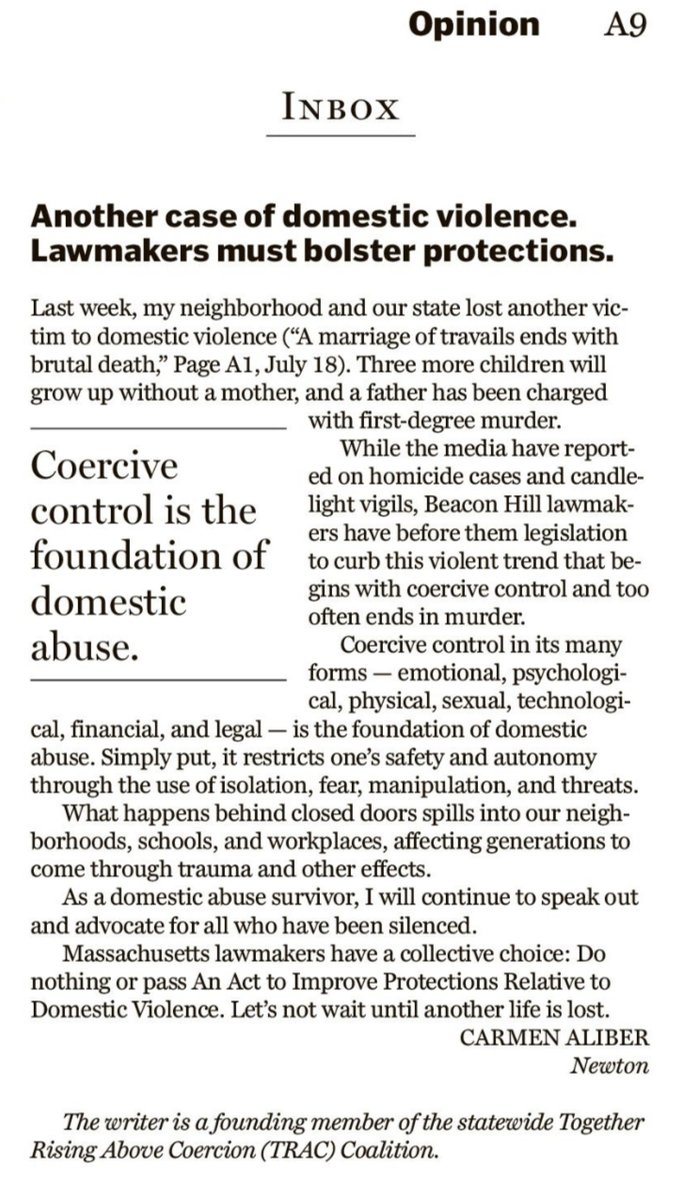 MomsProtective's tweet photo. Thank you to @BostonGlobe for giving #domesticabuse victim advocates a platform &amp; voice to share concerns about how #familycourt stands in the way of an abused mother's path to safety and how new #coercivecontrol legislation will change that. #jenniferslaw https://t.co/6rHtzzFPSQ