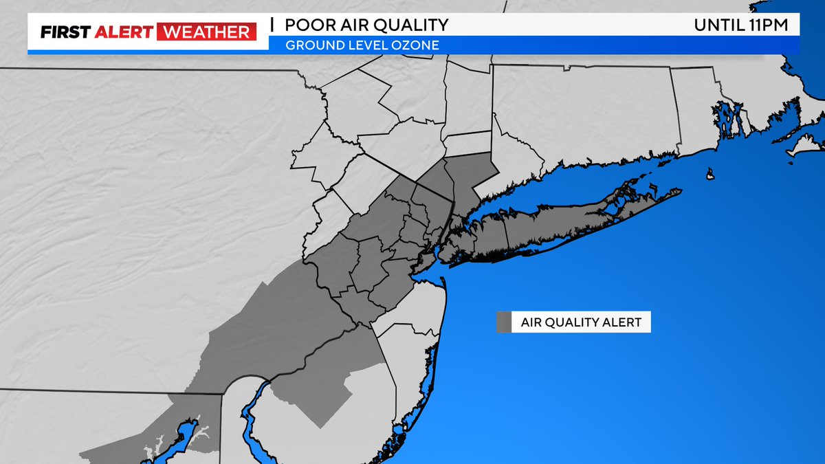 First Alert Weather: Air Quality Alert takes effect until 11 p.m. for New York City, Long Island, northern New Jersey and lower Hudson Valley. Check the forecast. https://t.co/J58ZdzWKQx https://t.co/PeOPCP6jiE