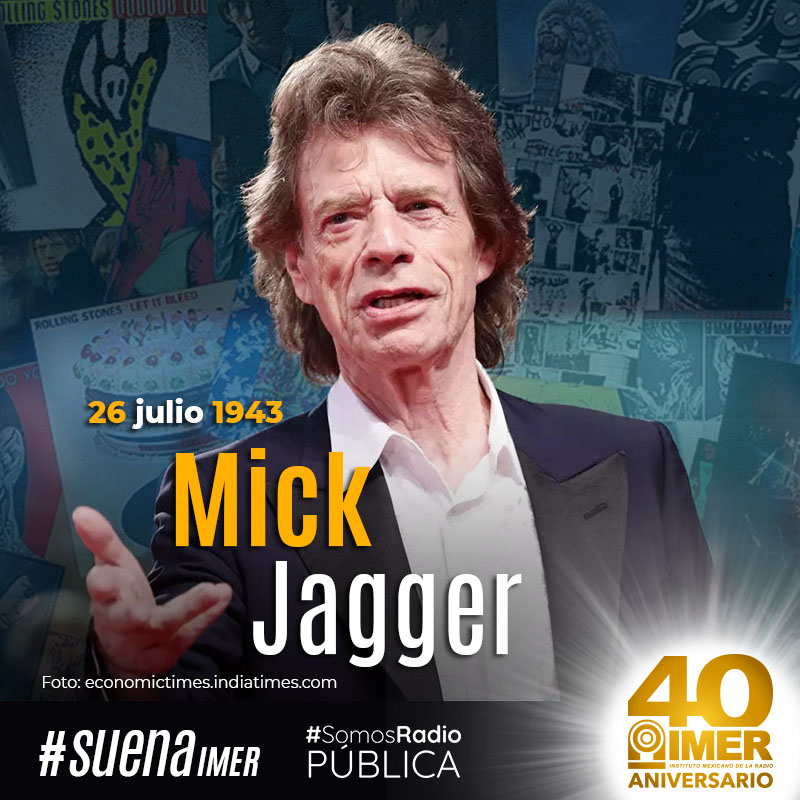 Mick Jagger está cumpliendo 80 años 🎤 🎶📻, vocalista, compositor y cofundador de la banda The Rolling Stones. 
#MickJagger #SuenaIMER