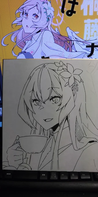夏コミで配布予定の色紙の線画ができたぞ。 