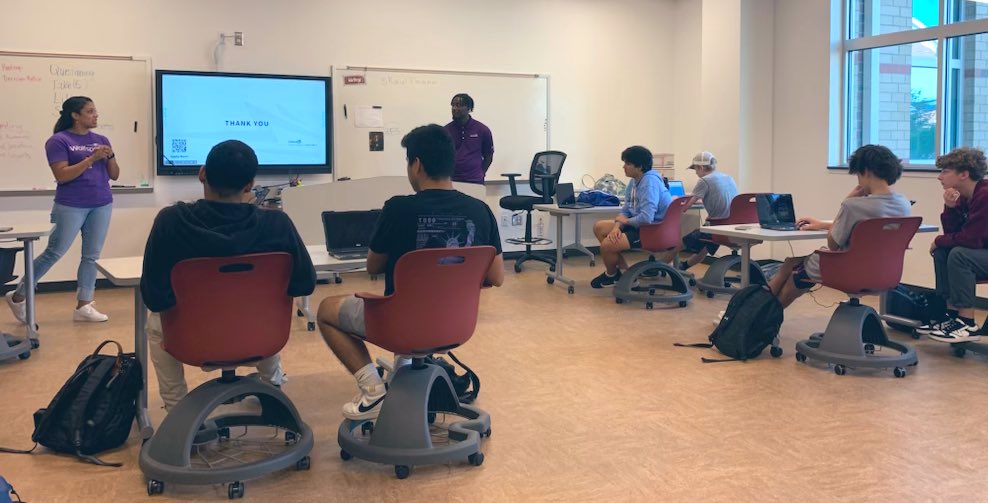 CTE_Chatham's tweet image. This week our IT Tech Team Interns got to listen to a presentation from Wolfspeed. Students were able to learn about their company, products and future careers. We love having our business partners in our schools! CTE brings real world knowledge to students! @ChathamCoSch @NCBCE