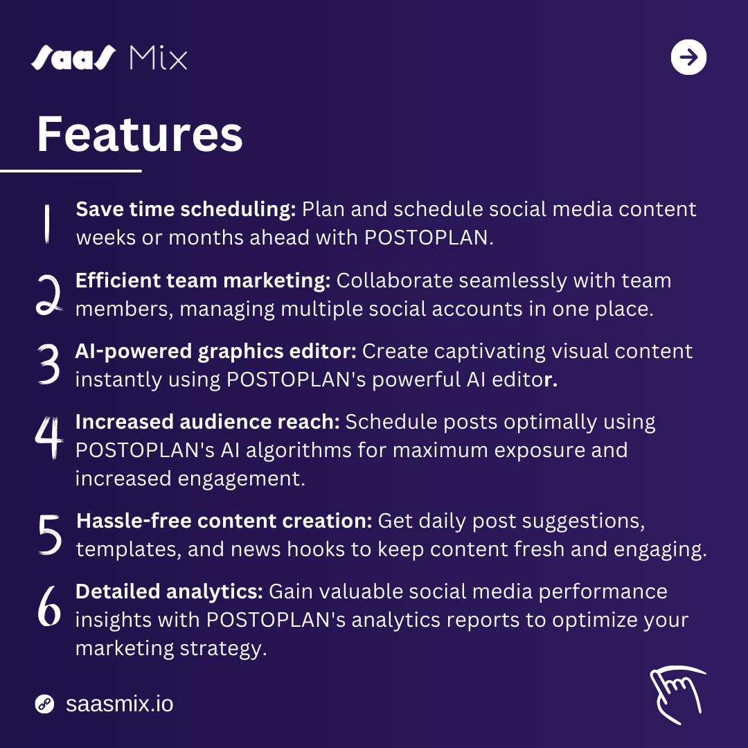 saas_mix's tweet photo. 🚀 Streamline your social media strategy with #POSTOPLAN!
Discover the ultimate tool for managing multiple accounts in one place.
#SocialMediaManagement #BoostYourStrategy #DigitalMarketing #SocialMediaTips #SocialMediaGrowth #softwareasaserivce #saasmix https://t.co/VlEb2Kk95A